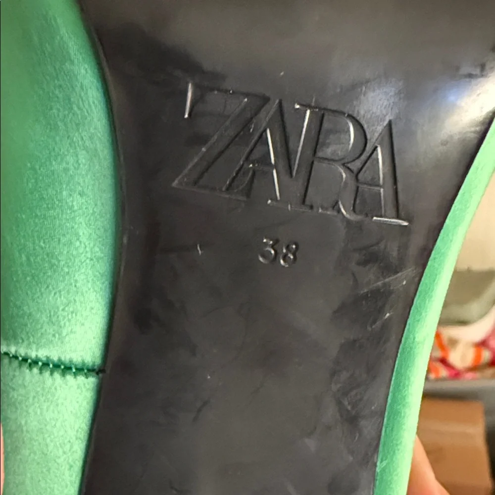 ZARA woman's satin effect ankle boots green 38 Euro/7.5 to 8 US